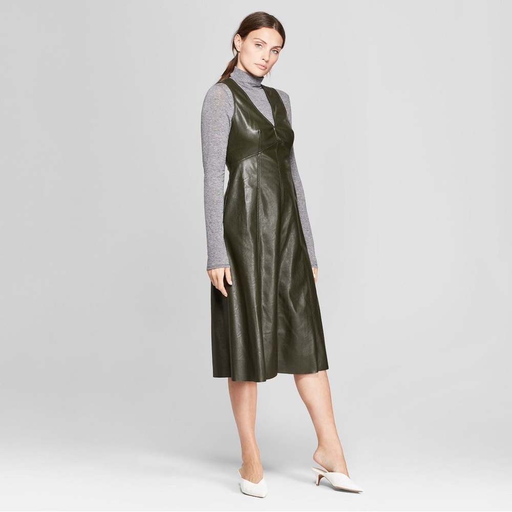 Prologue Faux Leather V-neck Dress